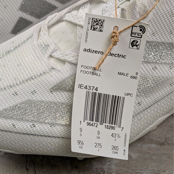 Adidas Adizero Electric Men\'s 9.5 White Metallic Silver Football Cleats IE4374 main image 8